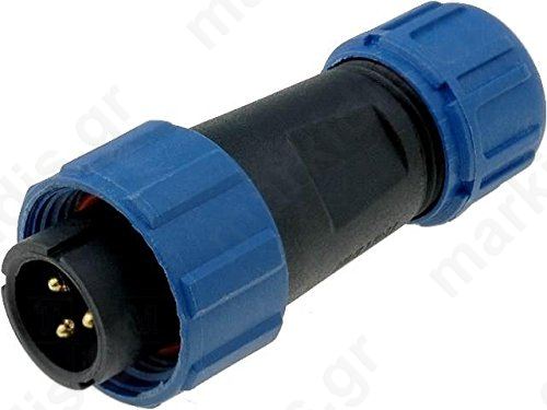 Plug male SP13 PIN 3 IP68 4x6.5mm 13A soldering for cable