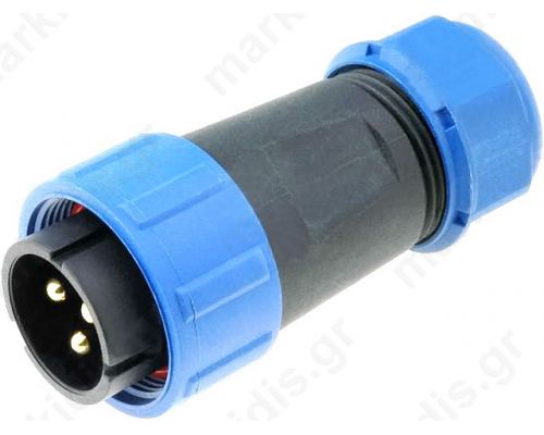 Plug male SP21 PIN 3 IP68 7-12mm soldering for cable 500V