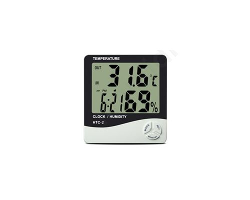 DIGITAL THERMOMETER-HUMIDITY MONITOR WITH SENSOR +CLOCK HTC-2 CHR