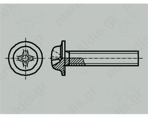 Βίδα με κολάρο M3x12 Κεφαλή σφαιρική Phillips Χάλυβας PH2