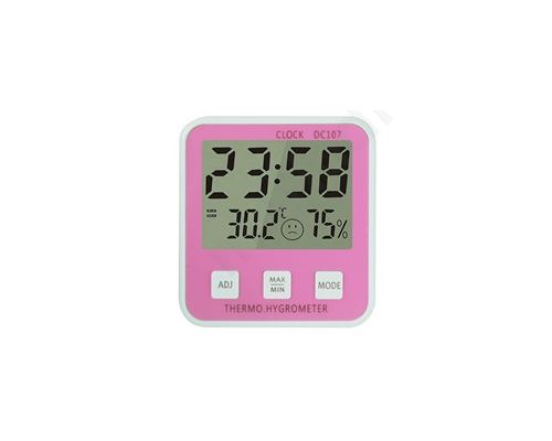 Θερμόμετρο-Υγρόμετρο Ψηφιακό Με Ρολόι Ρόζ