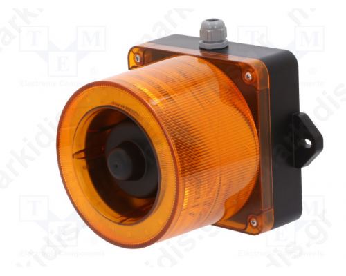 Φωτεινός Σηματοδότης Με Ήχο 10-30VDC Led 123dB Ποπτοκαλί