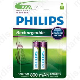 Μπαταρία Επαναφορτιζόμενη ΑΑΑ ΝΙΜΗ 800ΜΑ PHILIPS (ΖΕΥΓΟΣ)