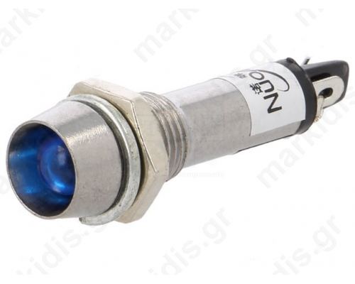 Indicator LED recessed blue 12VDC 8.2mm IP40 metal
